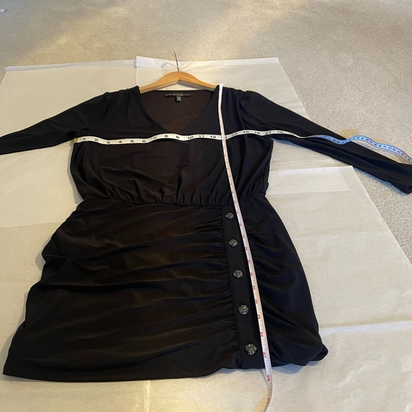 White House Black Market Long Black Blouse with Hematite Buttons - Picture 4 of 4